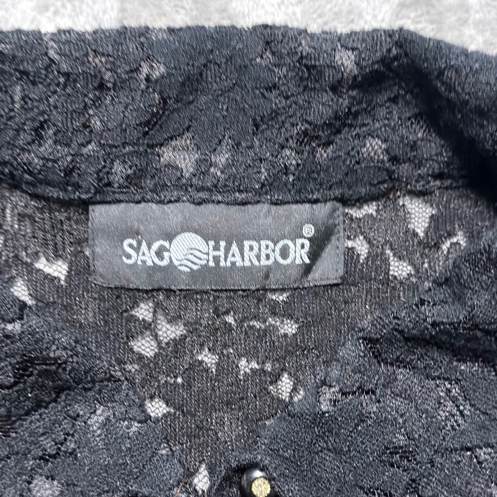 Sag Harbor Lace Shirt Womens L Black Stretch Long Sleeve Floral Sheer Whimsigoth - Picture 4 of 7